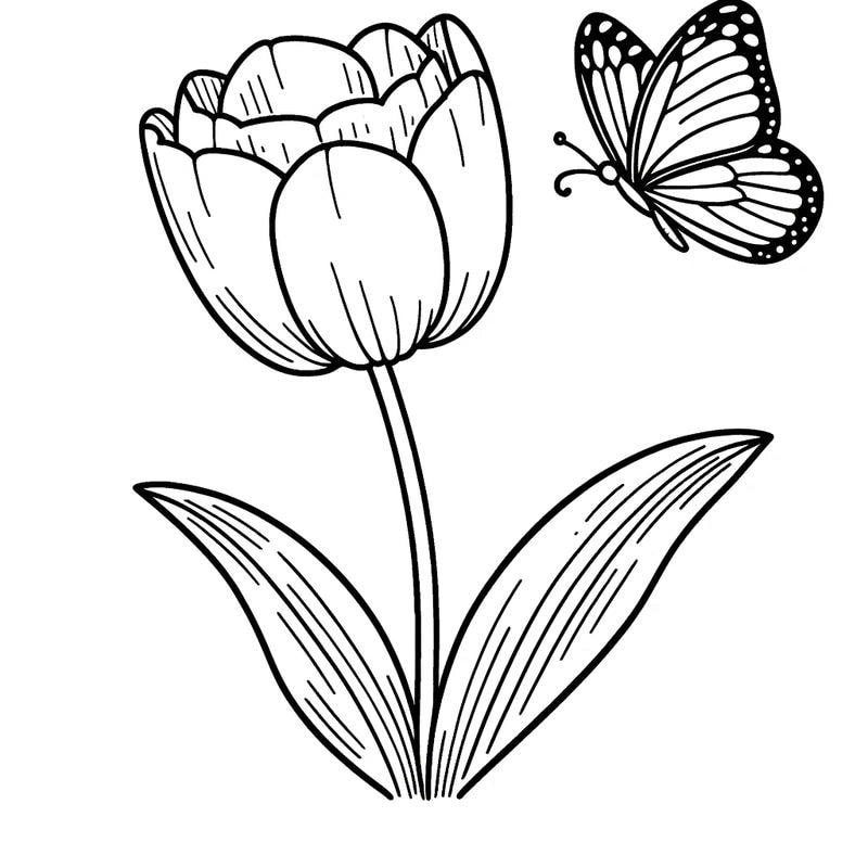 Bức vẽ nghệ thuật từ tranh tô màu hình hoa tulip