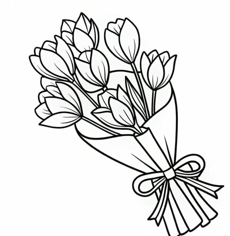 Mẫu mới tranh tô màu vẽ bó hoa tulip tinh tế