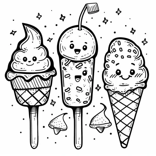 Màu sắc tươi mát với tranh tô màu kem ốc quế hấp dẫn