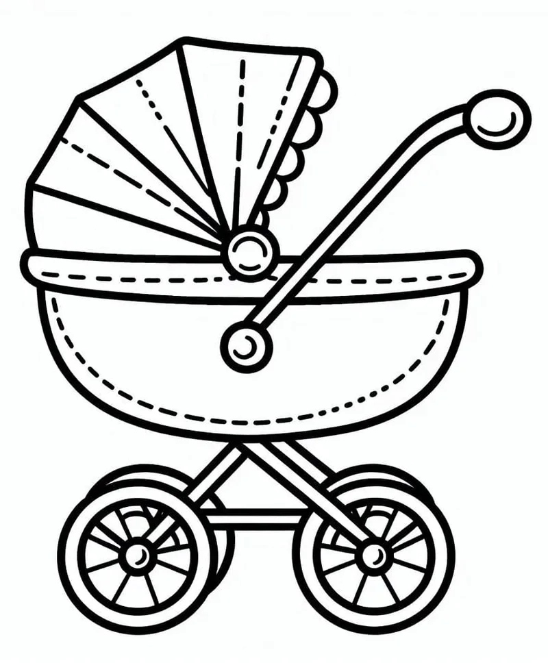Hình tô màu xe đẩy em bé đơn giản dễ tập tô