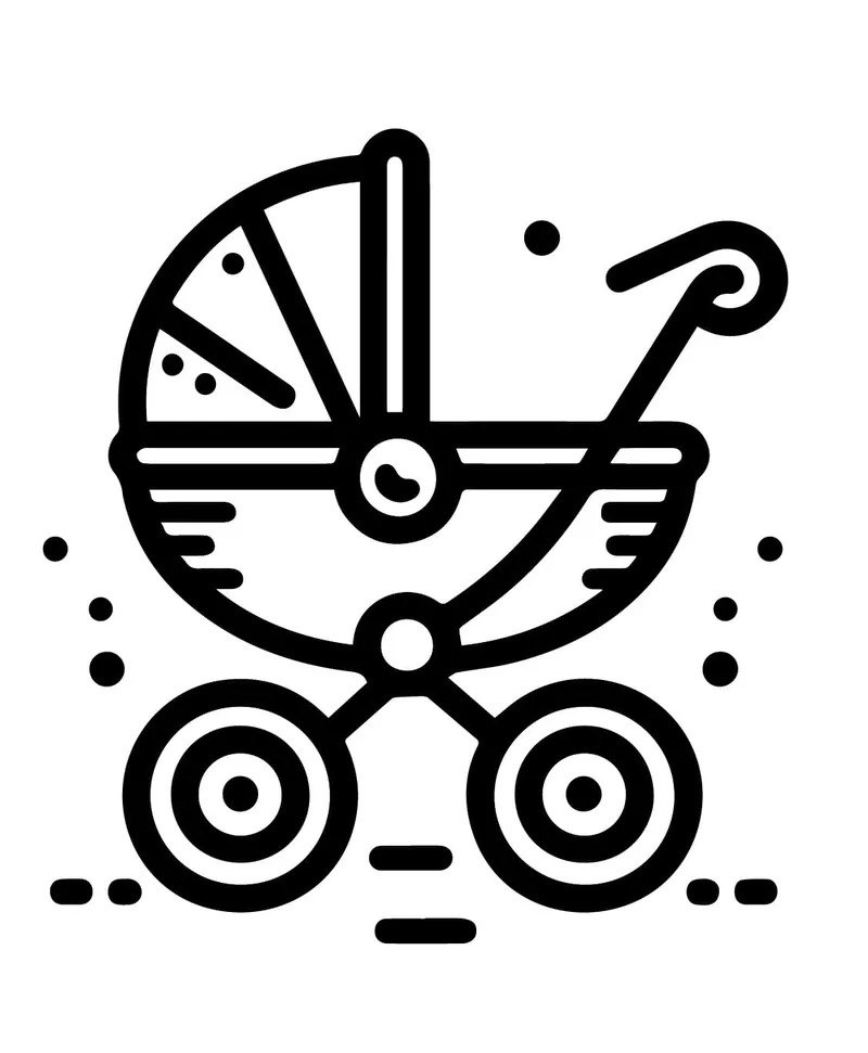 Tranh tô màu xe đẩy em bé hiện đại đẹp mắt