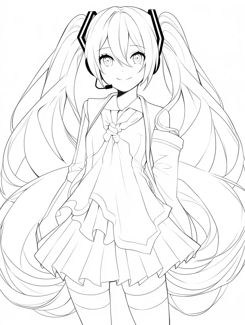 Bé mới tập tô đừng bỏ lỡ tranh tô màu Miku Hatsune đơn giản dễ vẽ