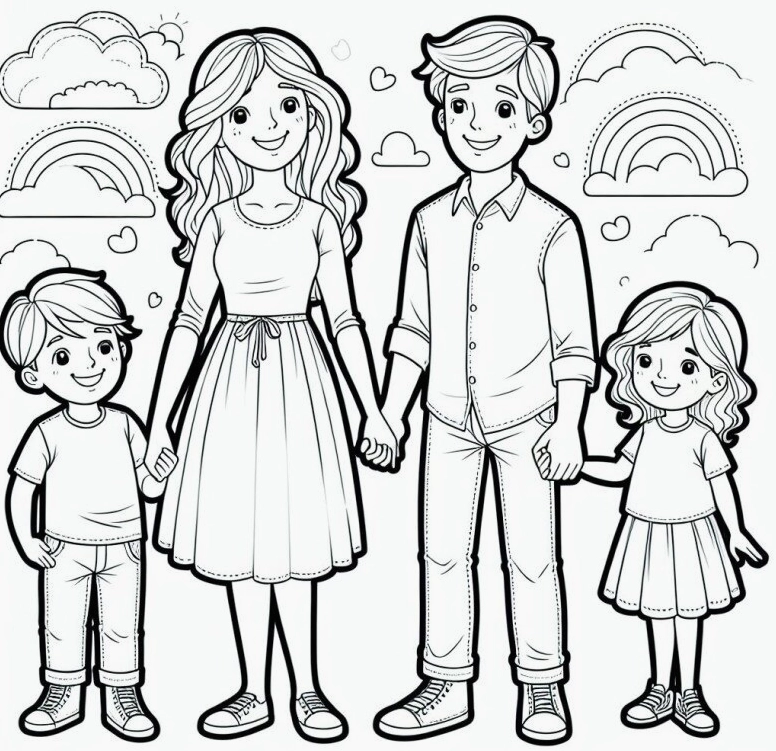 20 bức tranh tô màu gia đình dạy bé biết yêu thương gắn kết tình cảm 1