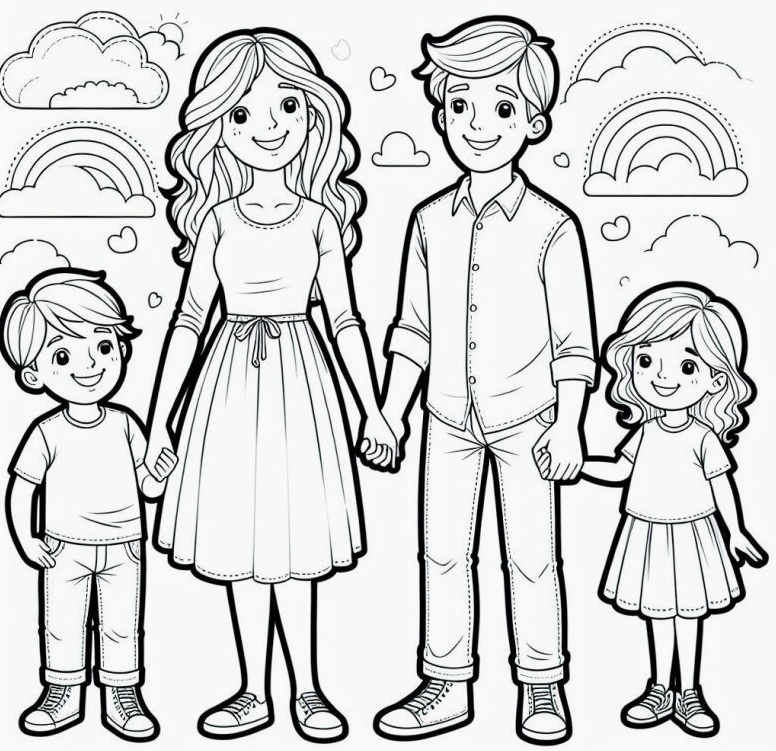 20 bức tranh tô màu gia đình dạy bé biết yêu thương gắn kết tình cảm