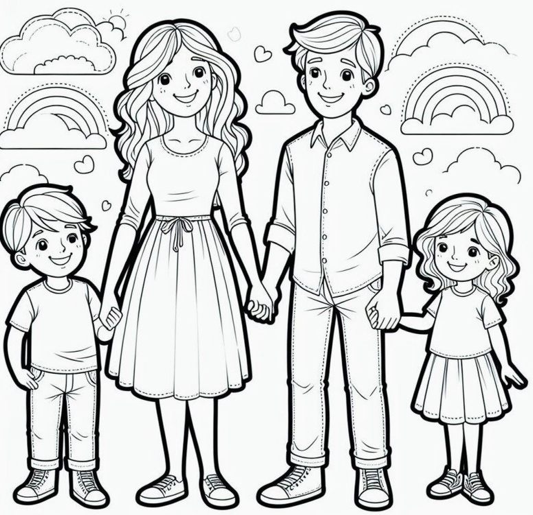 20 bức tranh to màu gia đình đơn giản dạy bé biết yêu thương