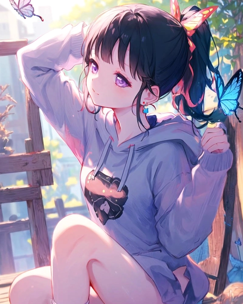 Ảnh anime Kanao mặc áo hoodie hiện đại năng động dễ thương
