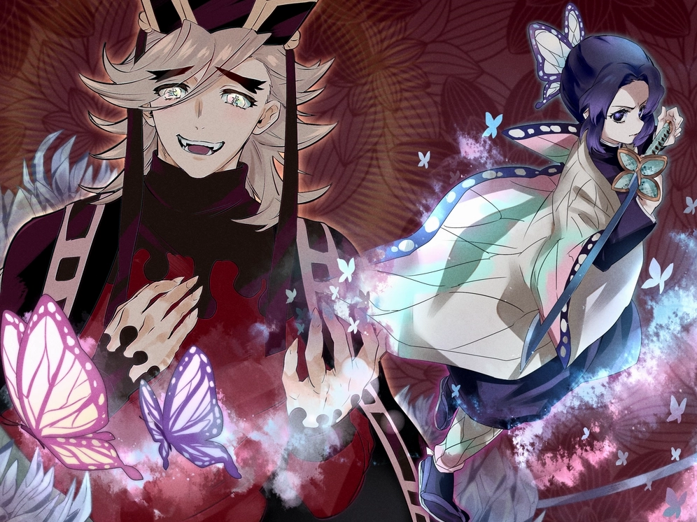 ảnh Shinobu và Douma đối đầu căng thẳng