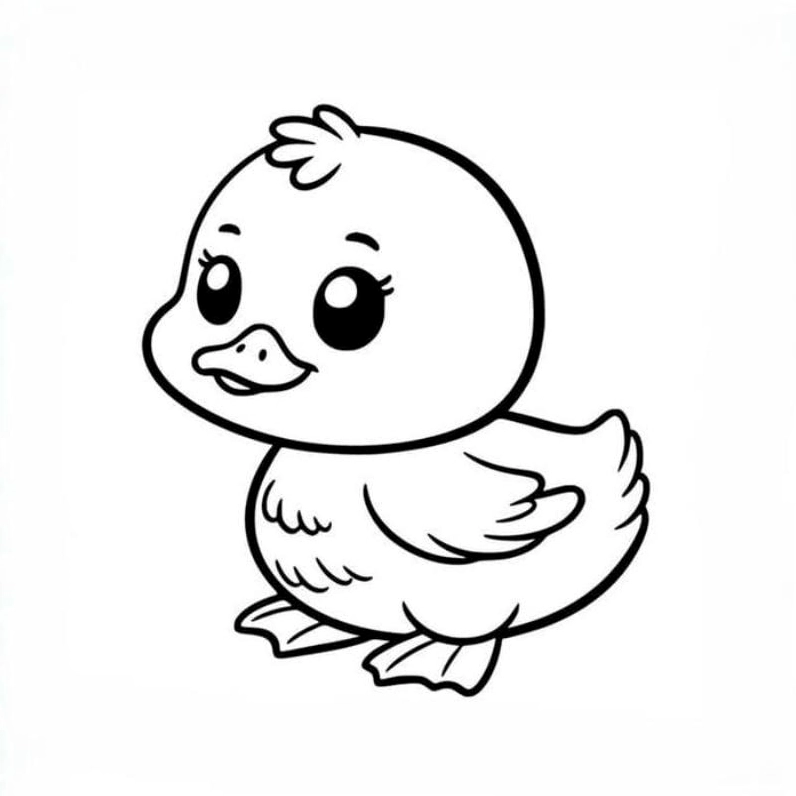 Bé mỉm cười khi hoàn thành tranh tô màu vịt mẹ