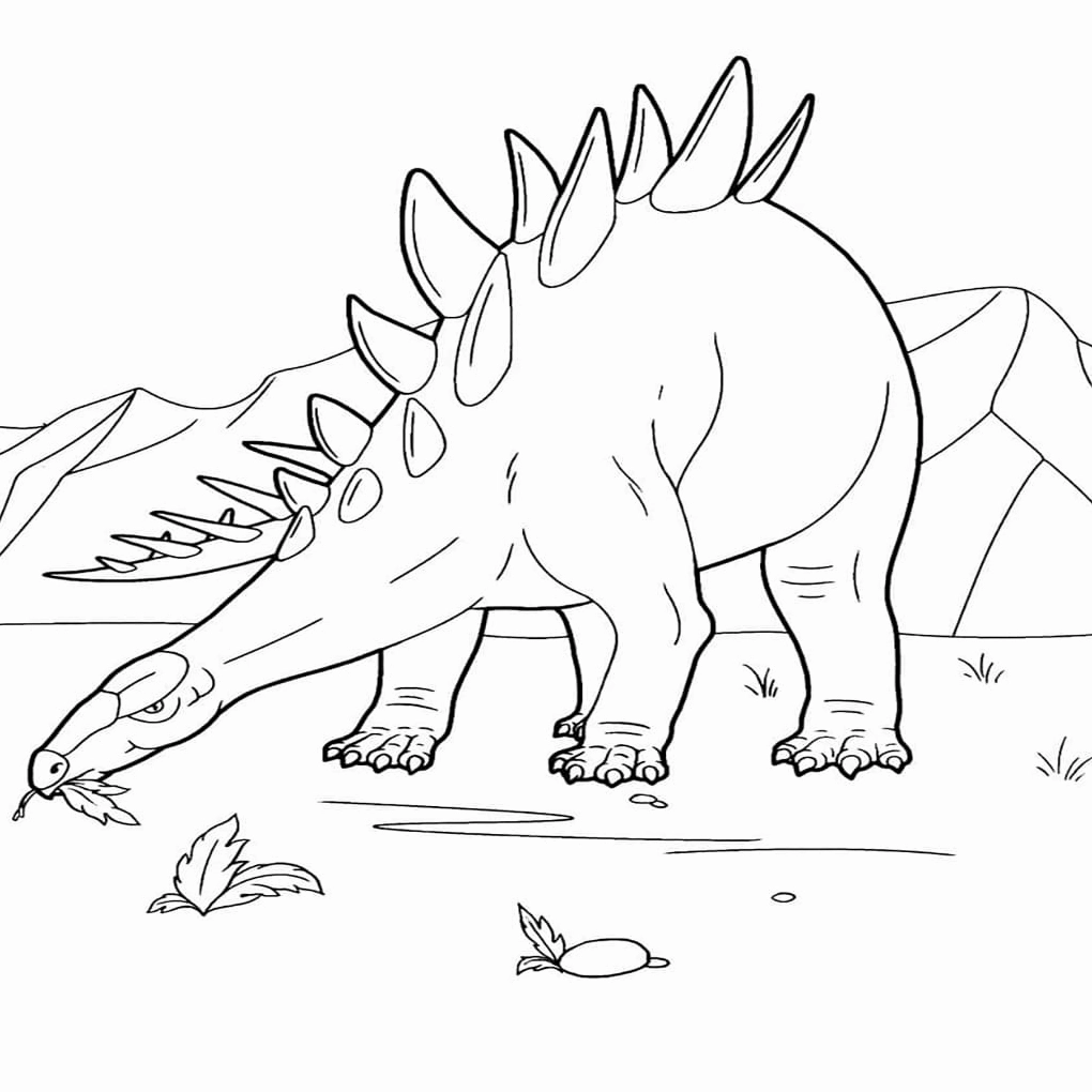 Bé tập tô khủng long lớn đang ăn cỏ bình yên