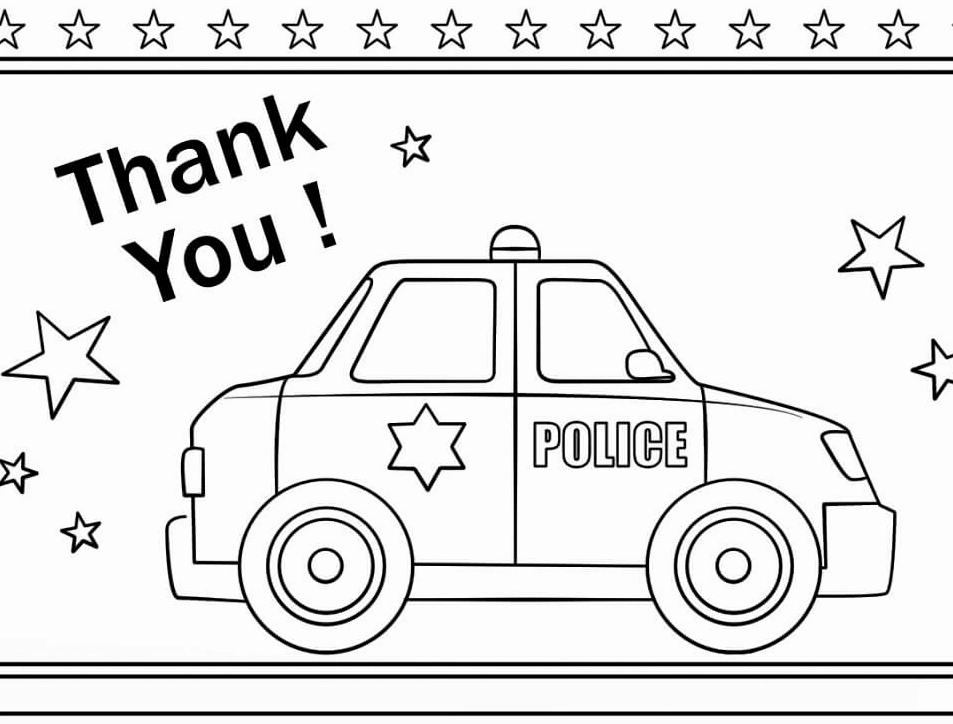 Bé tập tô màu ô tô cảnh sát tuần tra