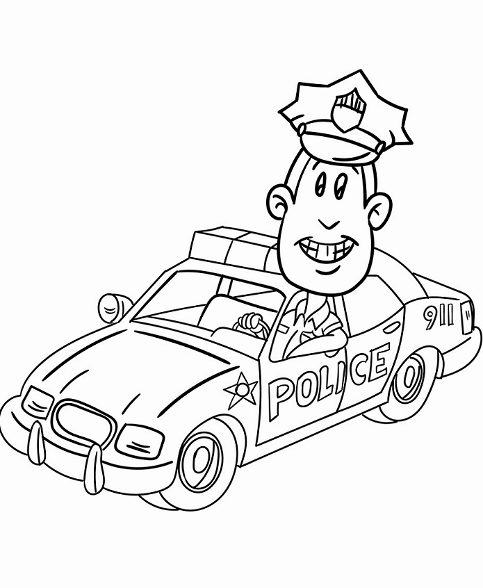Bé tô màu chú cảnh sát lái ô tô
