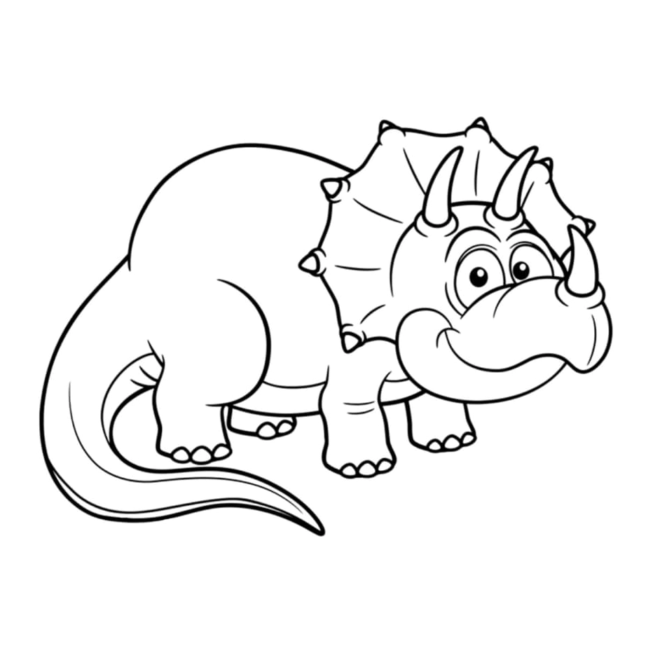 Bức tô màu khủng long đáng yêu Triceratops dễ thương