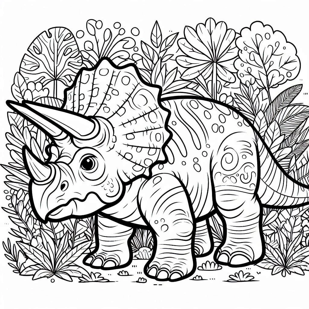 Bức tô màu khủng long đáng yêu Triceratops oai vệ