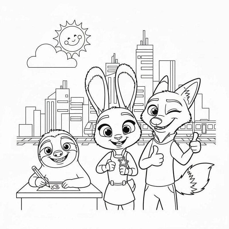 Bức tranh tô màu các nhân vật trong Zootopia