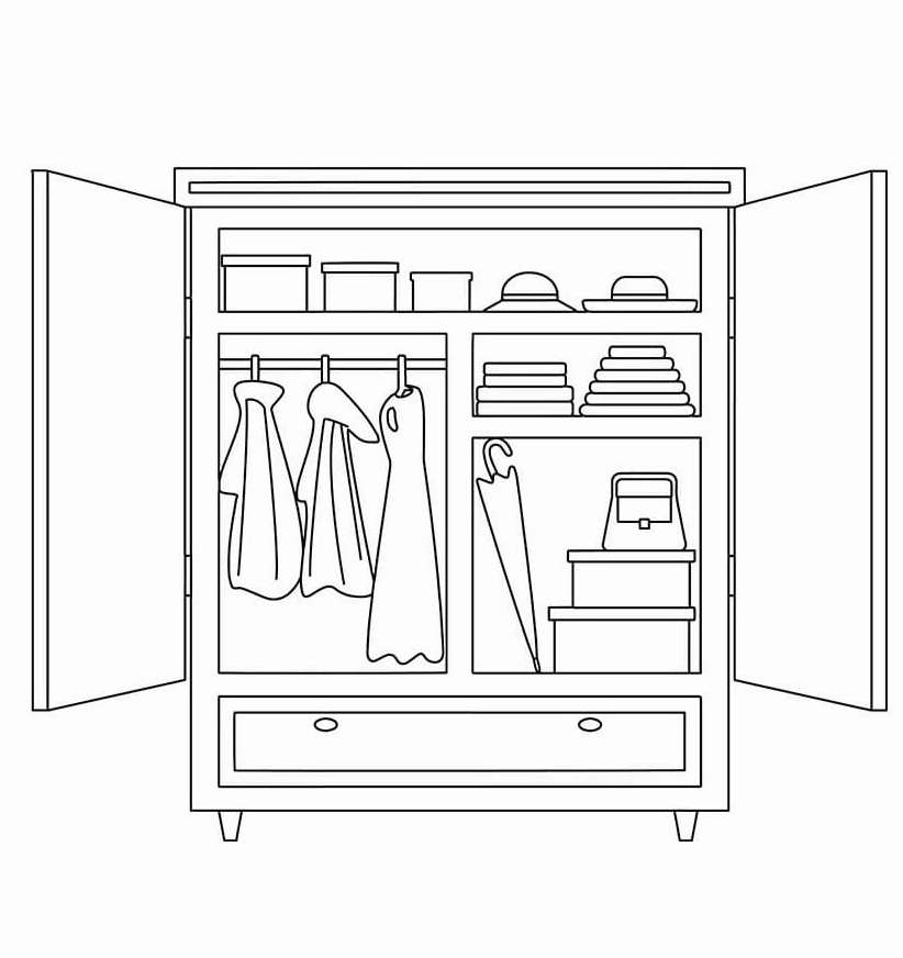 Bức tranh tô màu cái tủ đựng quần áo đa năng