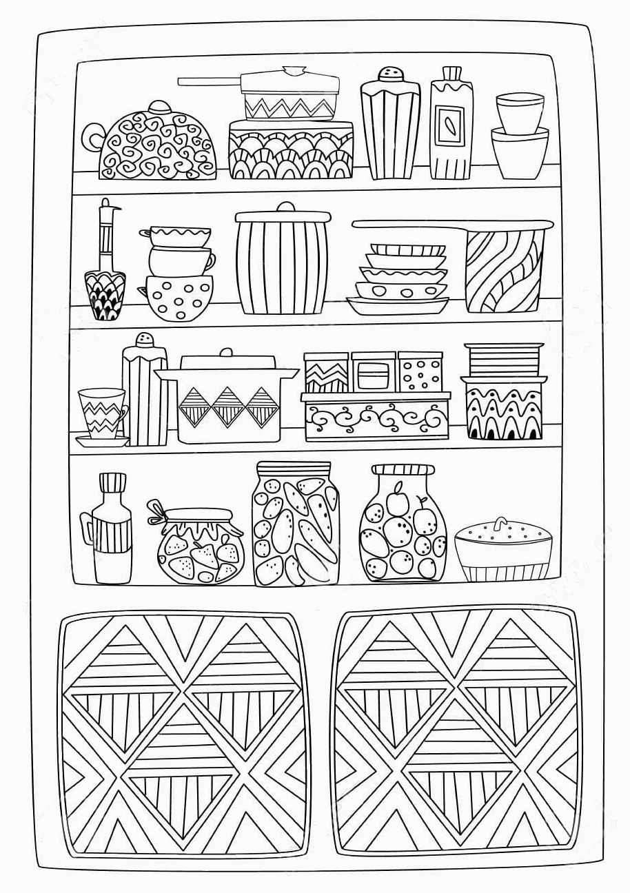 Bức tranh tô màu cái tủ nhà bếp tiện dụng