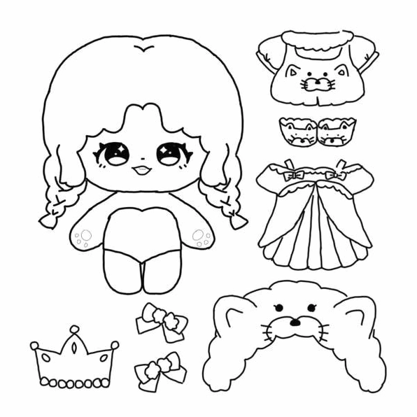 Bức tranh tô màu cô gái búp bê với trang phục công chúa