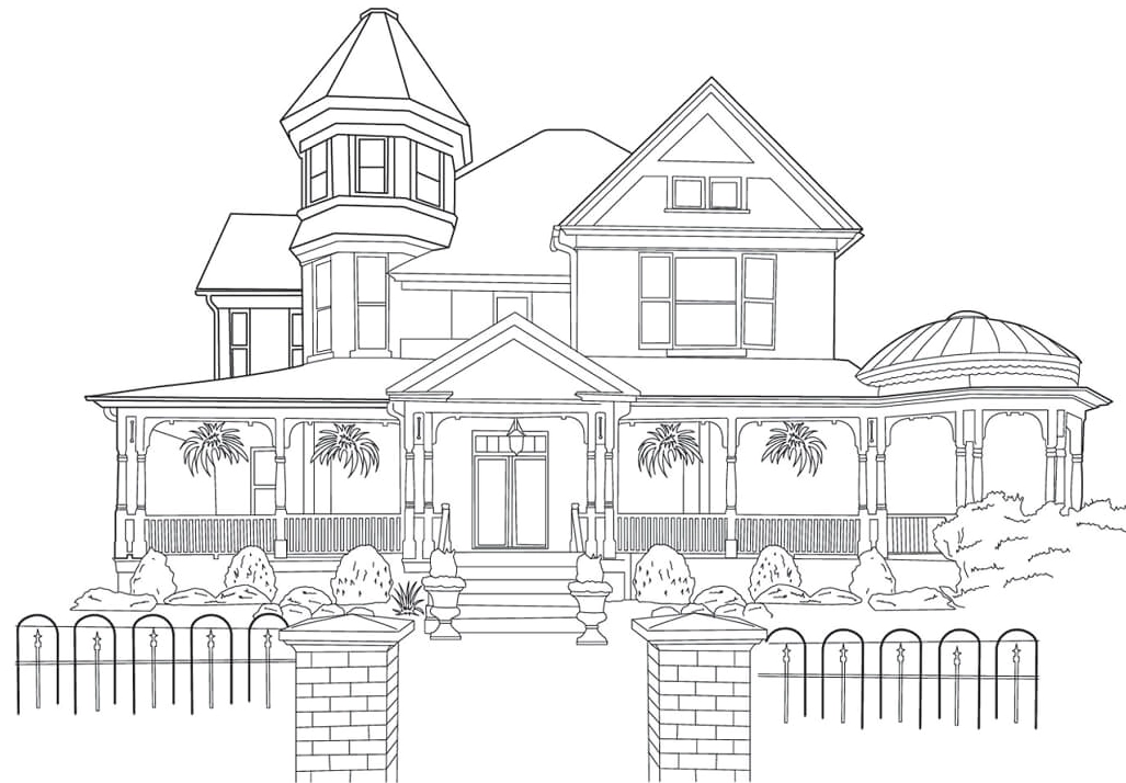 Bức tranh tô màu ngôi nhà biệt thự đẹp lộng lẫy chờ bé tô điểm
