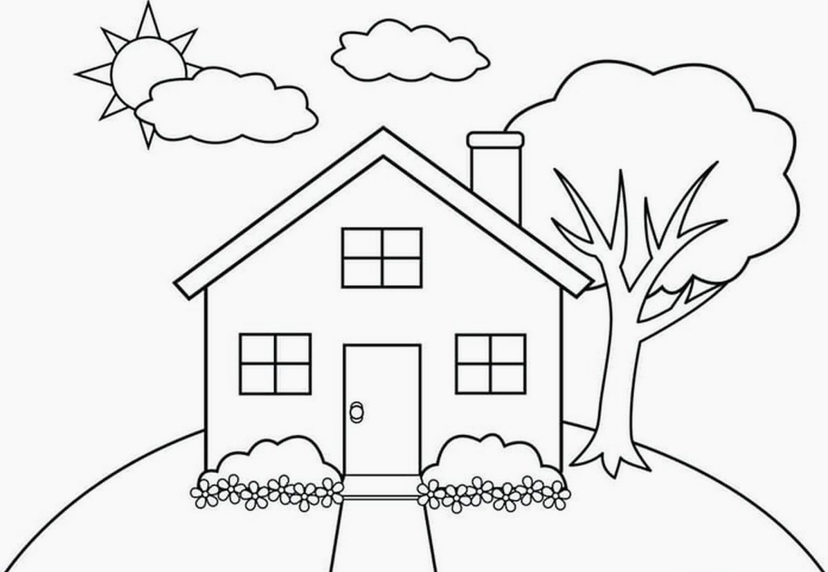 Bức tranh tô màu ngôi nhà biệt thự đơn giản số 5 cho bé thỏa sức sáng tạo
