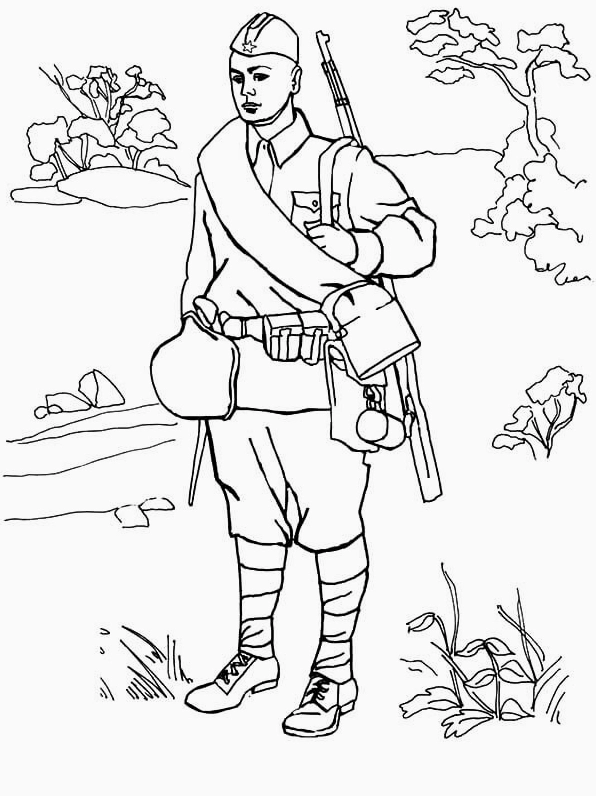 Bức tranh tô màu quần áo chú bộ đội oai nghiêm