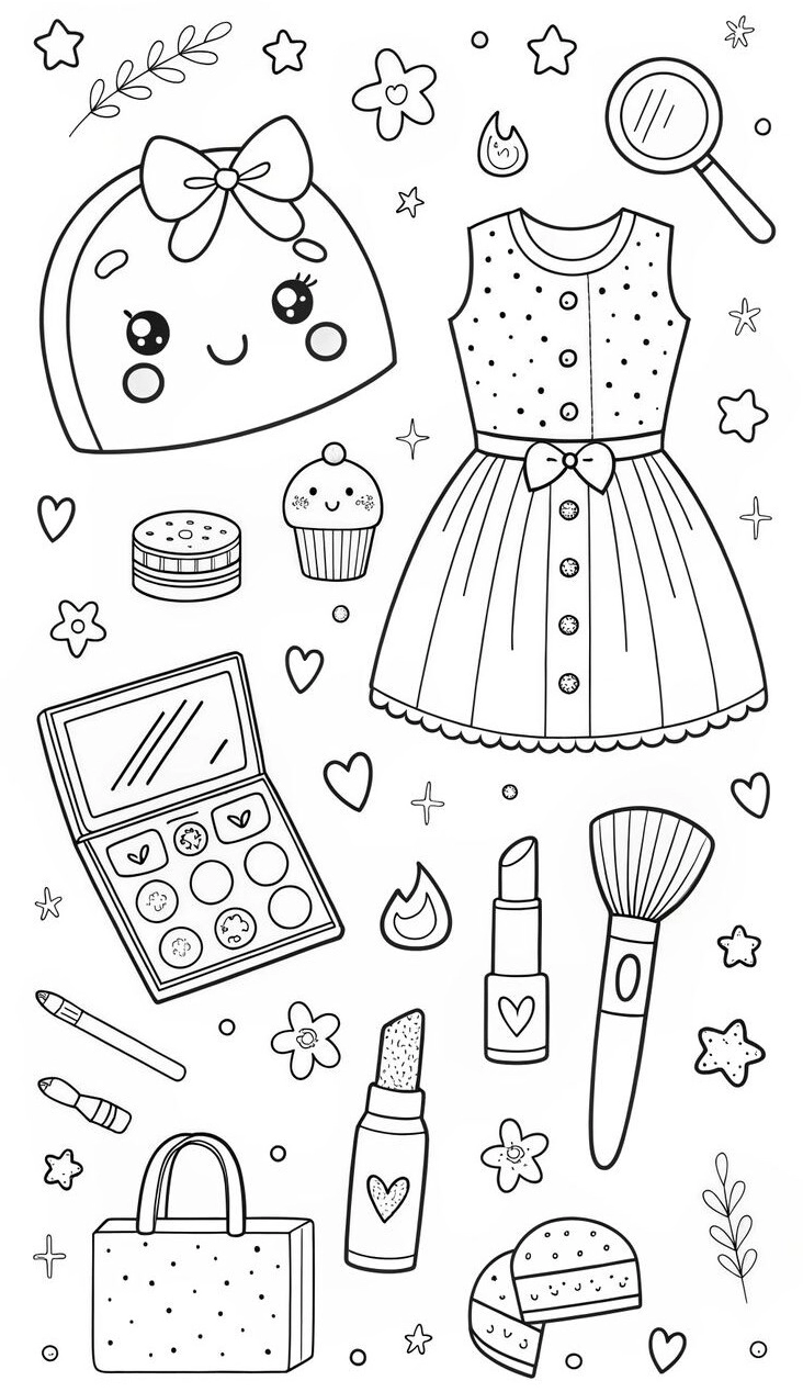 Búp bê giấy với mái tóc uốn lượn và các bộ váy áo chưa tô màu