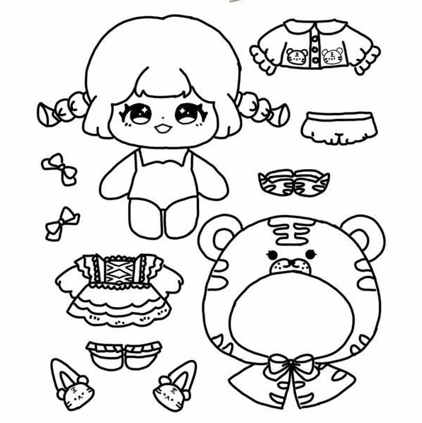 Búp bê giấy với nhiều kiểu tóc và váy áo chờ bé tô màu sặc sỡ