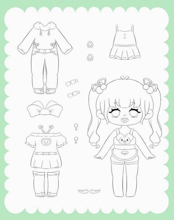 Búp bê giấy với trang phục váy dạ hội lộng lẫy chờ bé tô màu