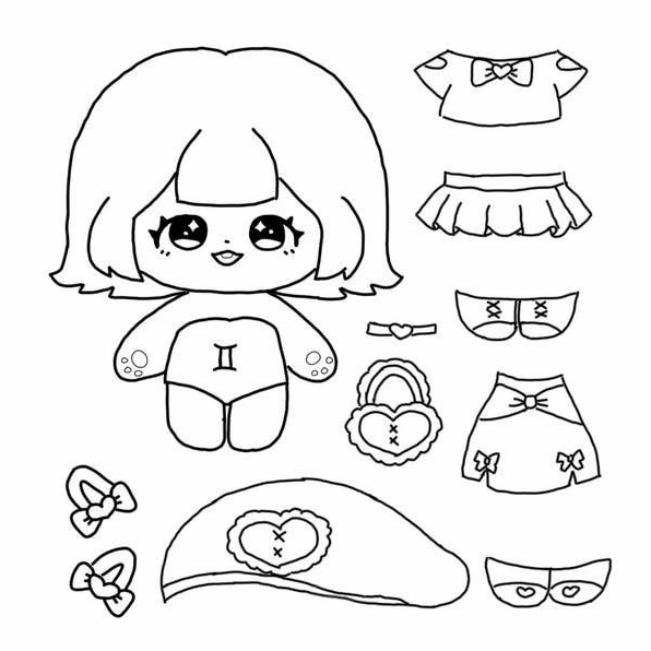 Hình ảnh tranh tô màu với nàng búp bê mặc váy dài thướt tha