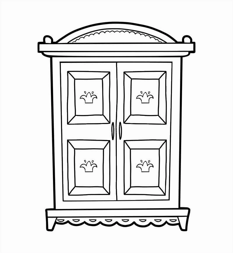 Hình tô màu cái tủ gỗ quen thuộc trong gia đình