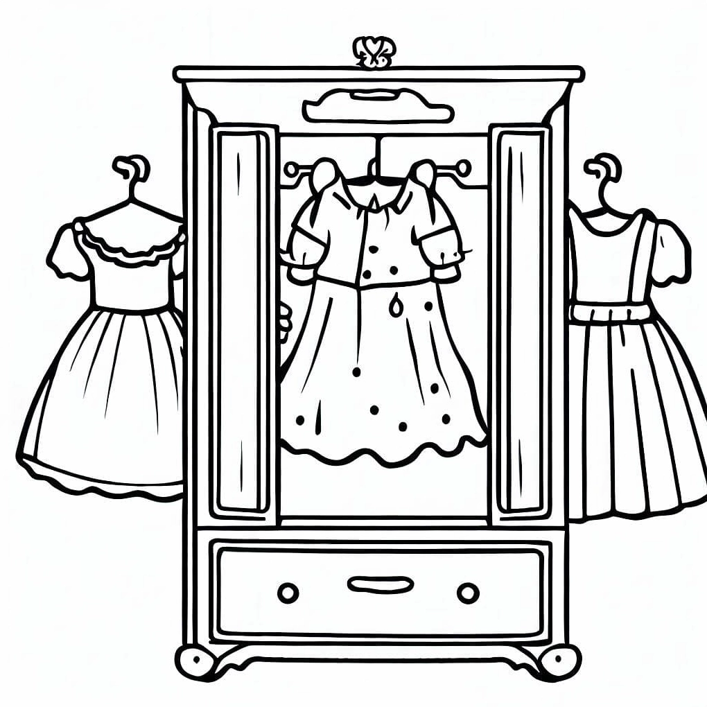 Hình tô màu cái tủ quần áo bé gái dễ thương