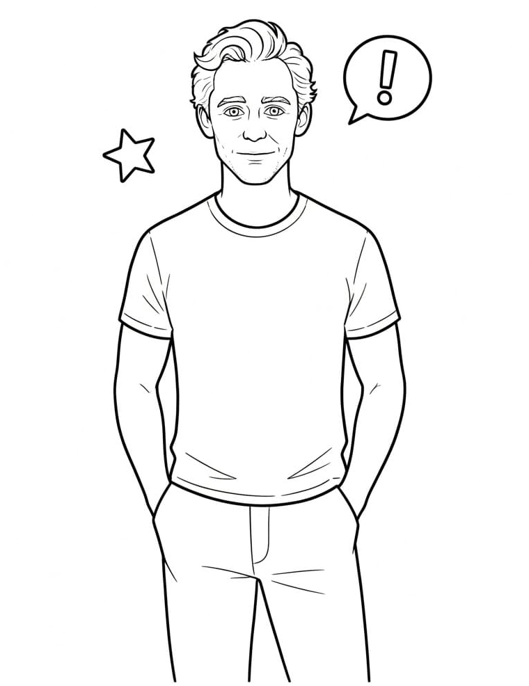 Hình tô màu diễn viên Tom Hiddleston điển trai