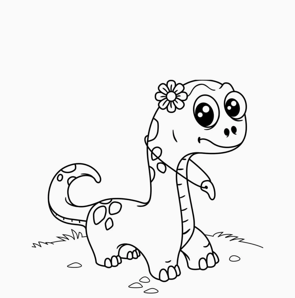 Hình tô màu khủng long đáng yêu cái có nơ