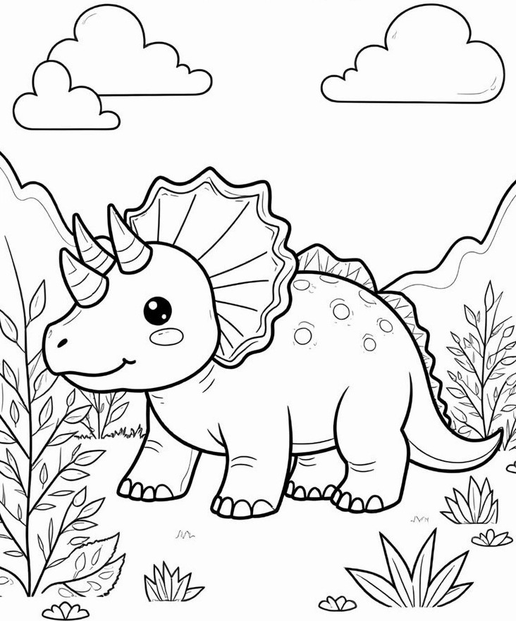 Hình tô màu khủng long đáng yêu cho bé mầm non học về động vật cổ đại