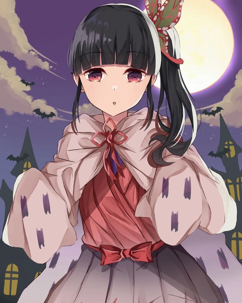 Kanao Tsuyuri đứng dưới ánh trăng tròn đầy vẻ huyền bí