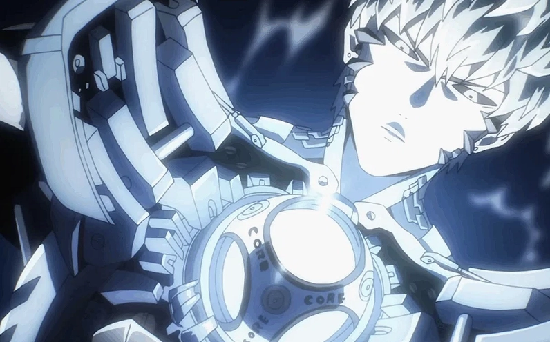 Lõi năng lượng phát sáng chói lòa trước ngực Genos