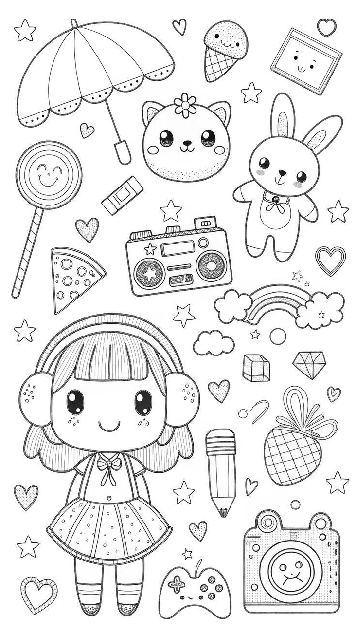 Mẫu tranh tô màu búp bê thay quần áo với trang phục dạo phố