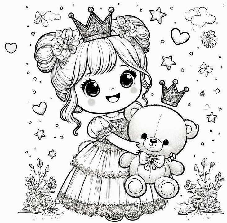 Mẫu tranh tô màu công chúa thay quần áo đẹp và dễ thương cho bé gái tập tô