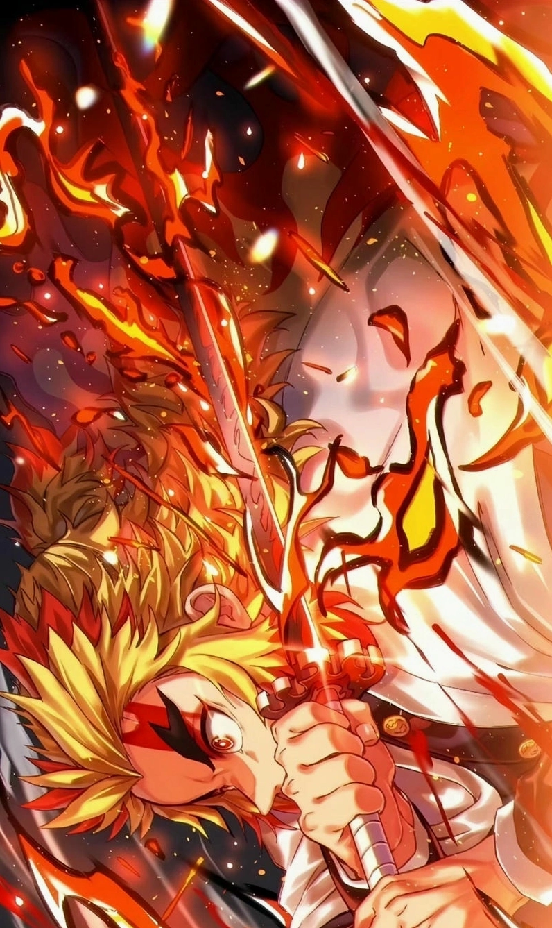 Rengoku wallpaper hình nền rực lửa thể hiện tinh thần viêm trụ