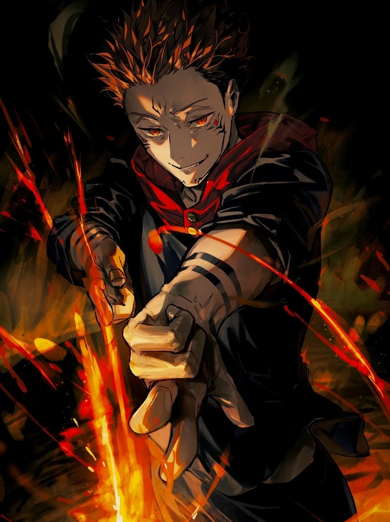 Ryomen Sukuna điều khiển ngọn lửa nguyền rủa trong đêm tối tăm mịt mù