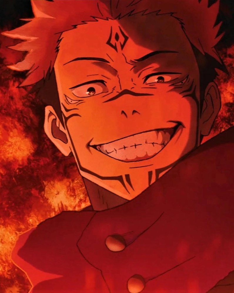 Sukuna cười man rợ đứng giữa biển lửa cháy rực rỡ xung quanh