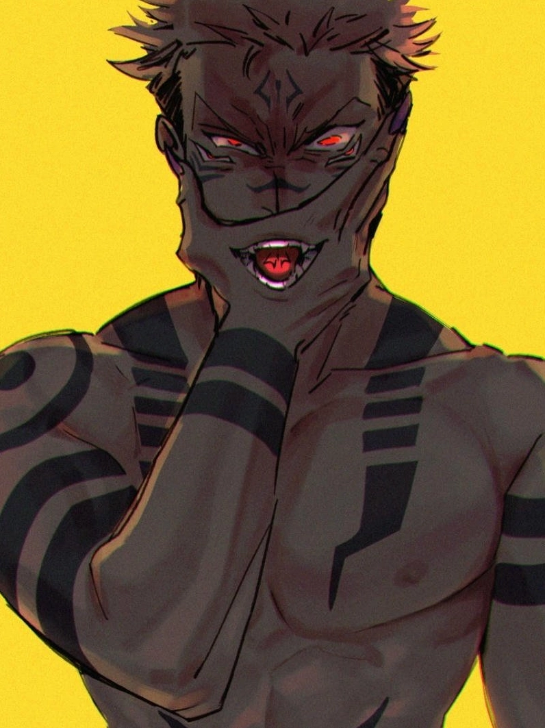 Sukuna trên nền vàng khoe cơ bắp cuồn cuộn và hình xăm tuyệt đẹp