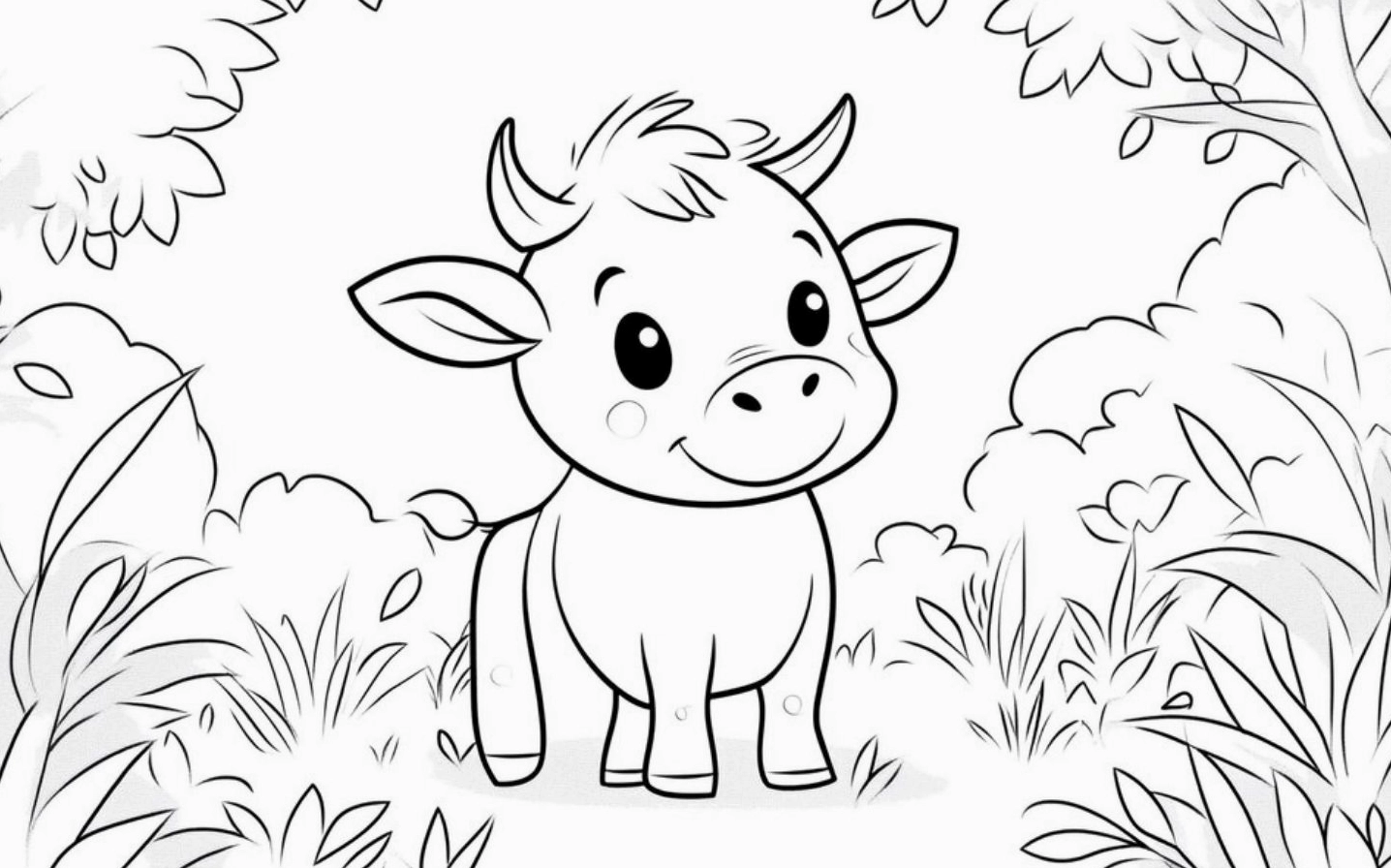 tô màu Bé bò con chơi giữa đồng cỏ