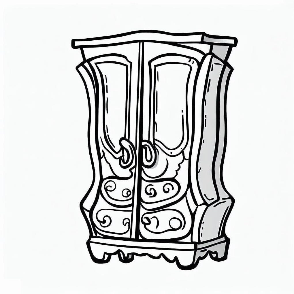 Tô màu cái tủ nghệ thuật với đường nét uyển chuyển