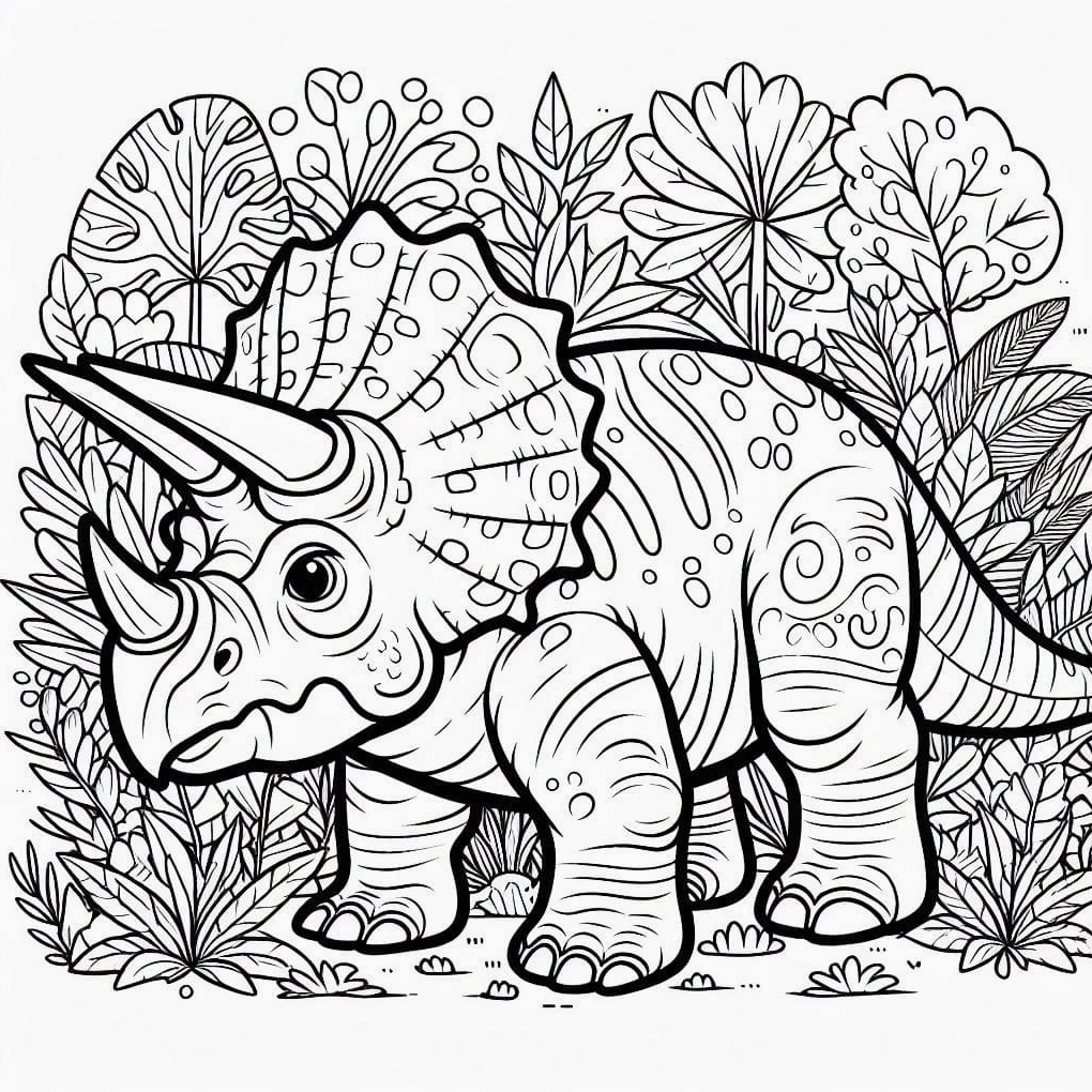 Tô màu chú khủng long triceratops khỏe mạnh