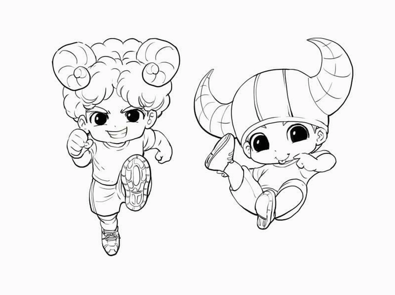 Tô màu cực cute với tranh tô màu 12 cung hoàng đạo chibi sinh động