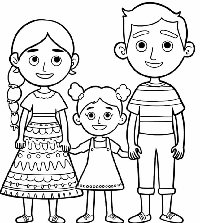 tô màu gia đình 3 người ấm áp