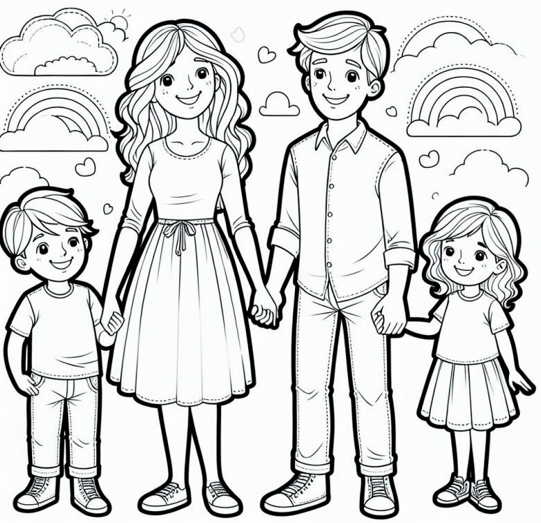 tô màu gia đình 3 người dạy bé biết yêu thương