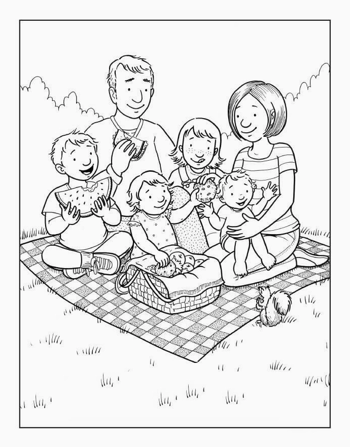 tô màu gia đình 3 người đi picnic
