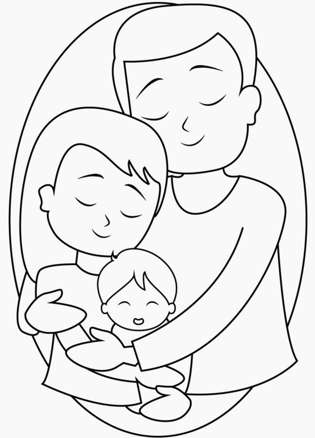 tô màu gia đình 3 người nét đứt