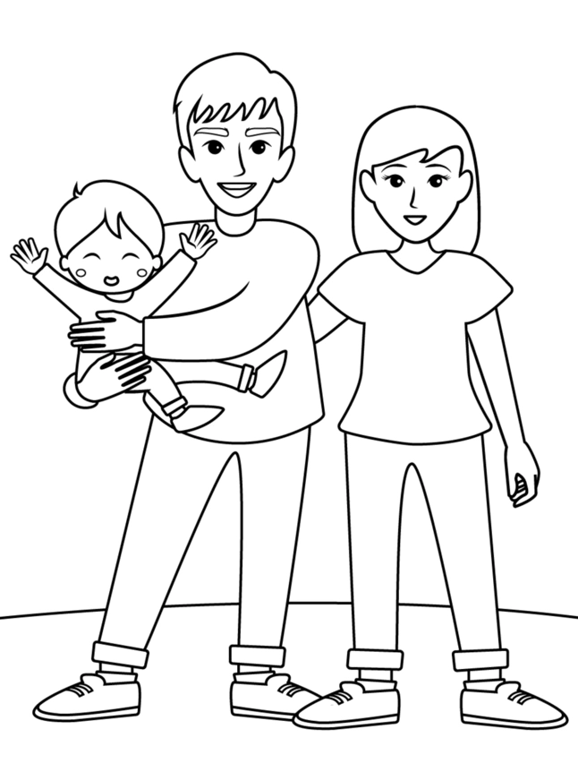 tô màu gia đình 3 người siêu dễ thương